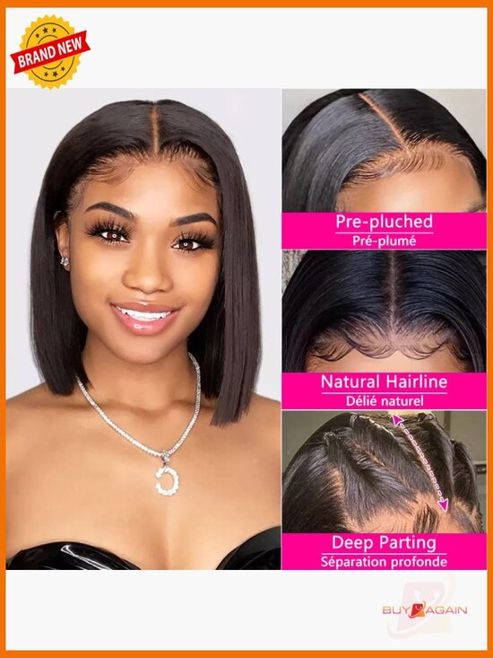 13x4 Lace Front Bob Wig Human Hair 180% Density Pre Plucked Straight main image 6